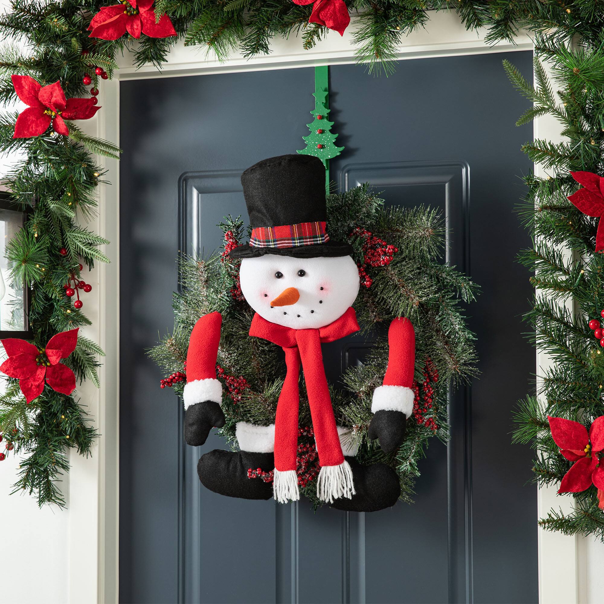 Glitzhome® 24" Snowman Flocked Pine Needle & Berry Wreath